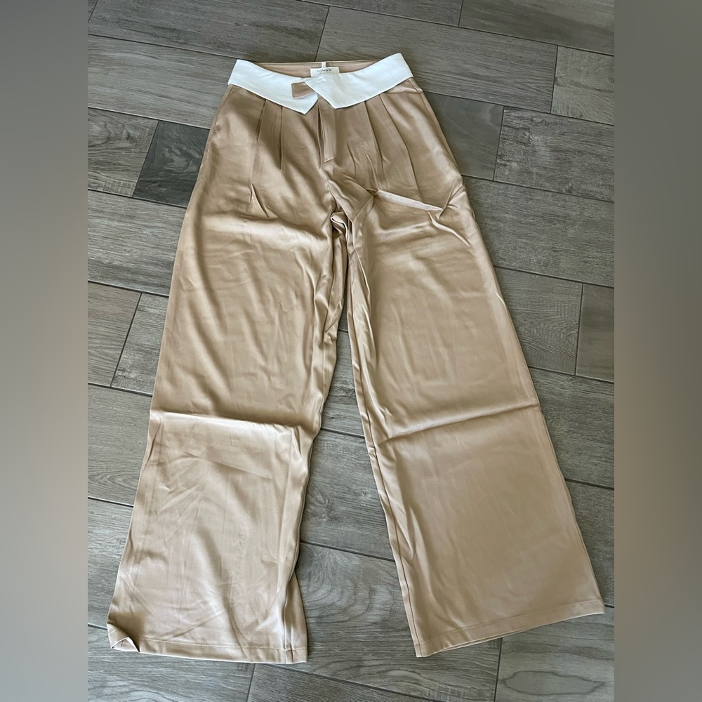 Commense NWT Tan Wide-Leg Pants with White Waistband size M